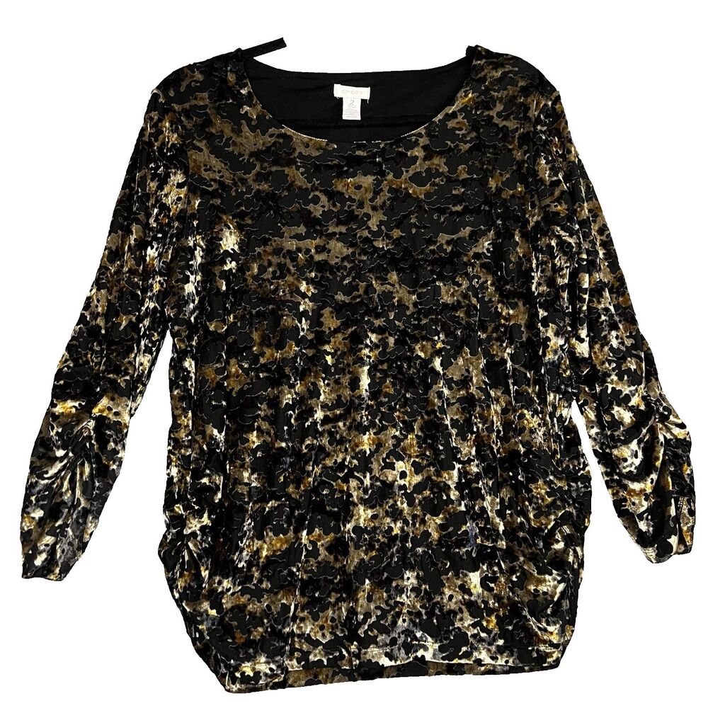 Womens Top  Large Velvet‎ Burnout Boho Whimsigoth Long Sleeve  Chicos Size 2